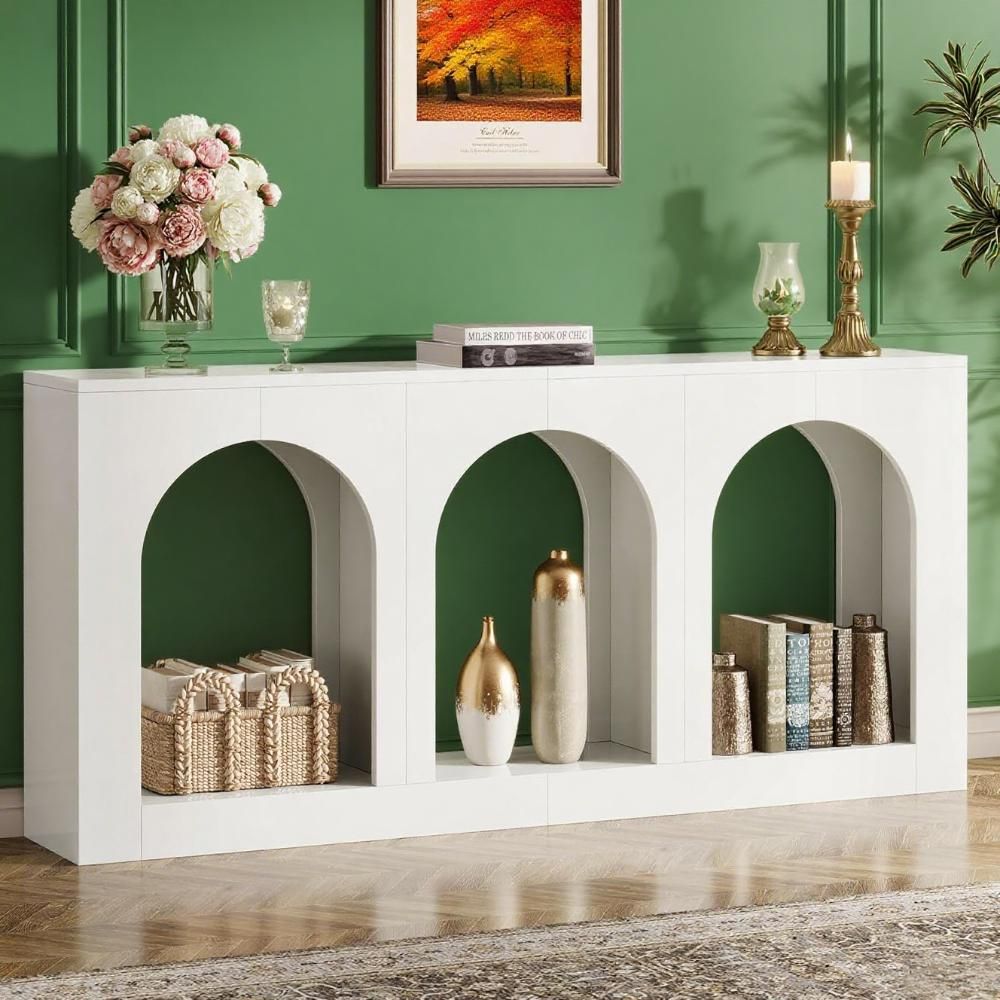 Elegant White Console Table with Three Arched Shelves