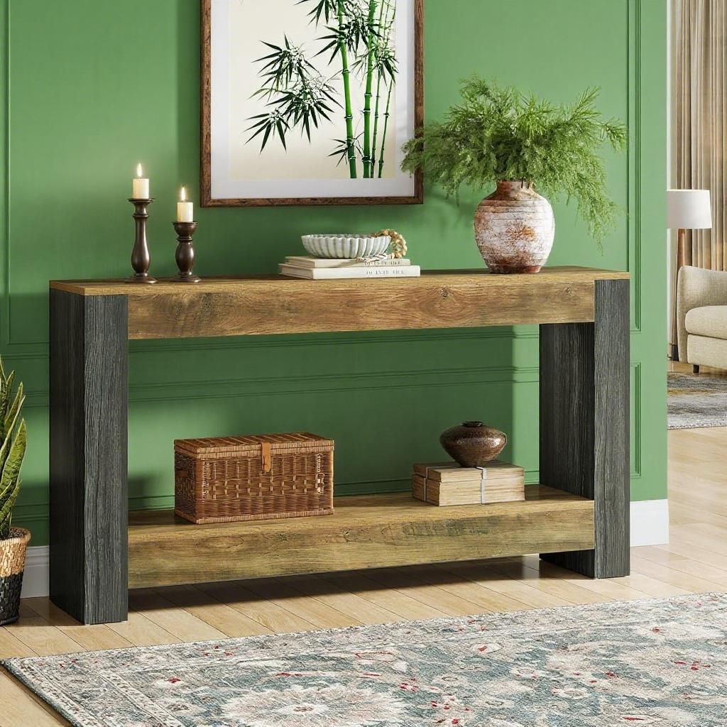 Farmhouse Console Table with Ample Display and Lower Shelf