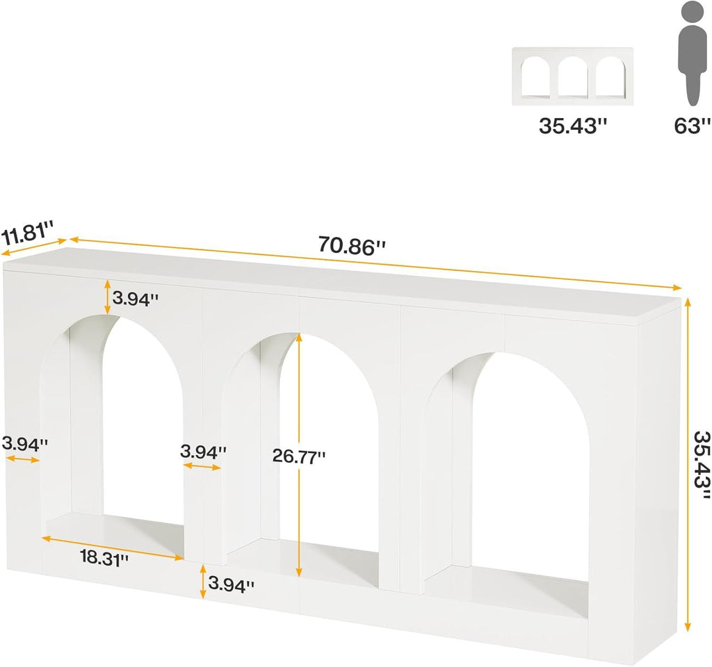 Elegant White Console Table with Three Arched Shelves