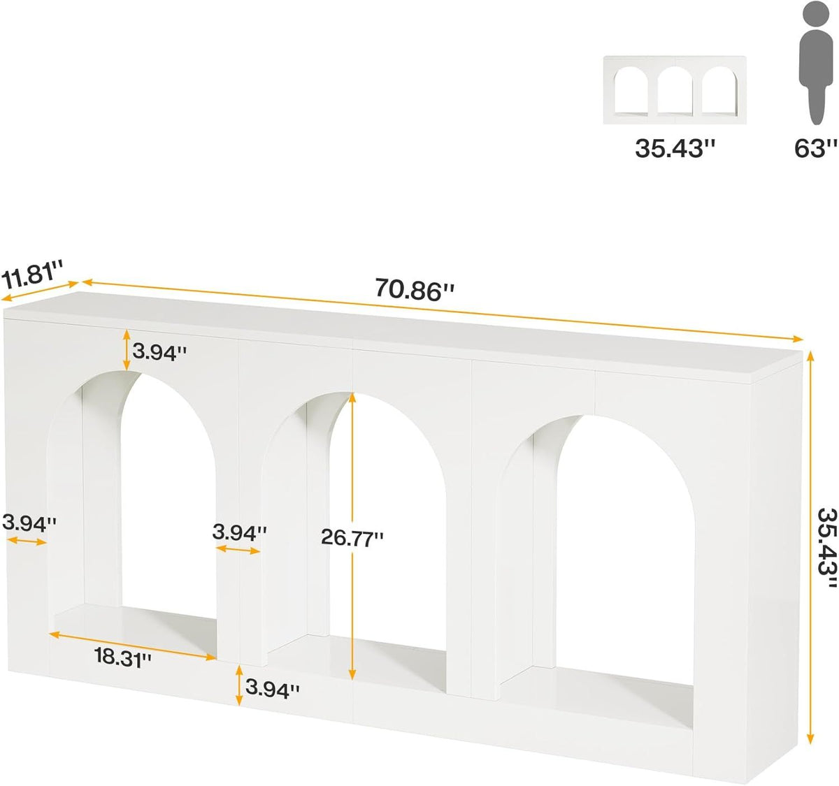 Elegant White Console Table with Three Arched Shelves