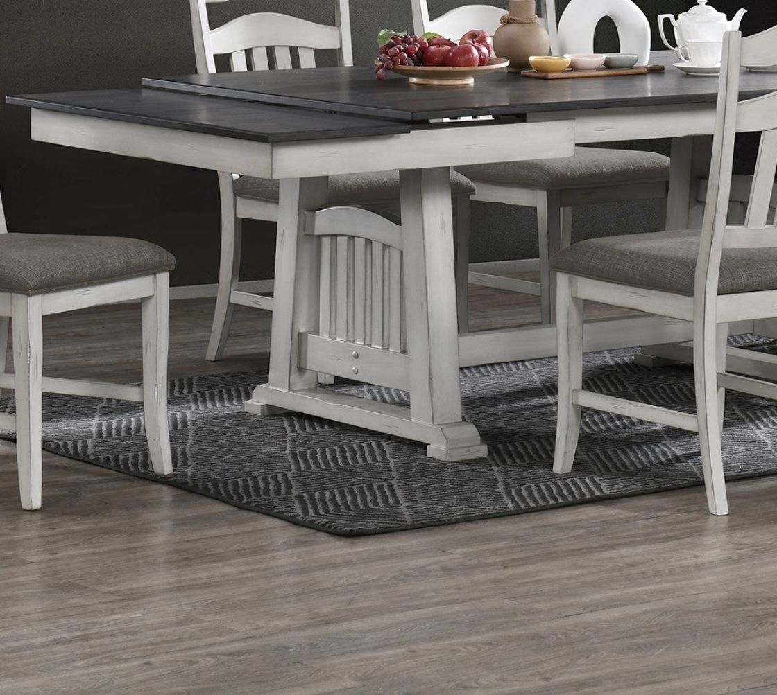 Contemporary Antique White and Gray Extendable Dining Table
