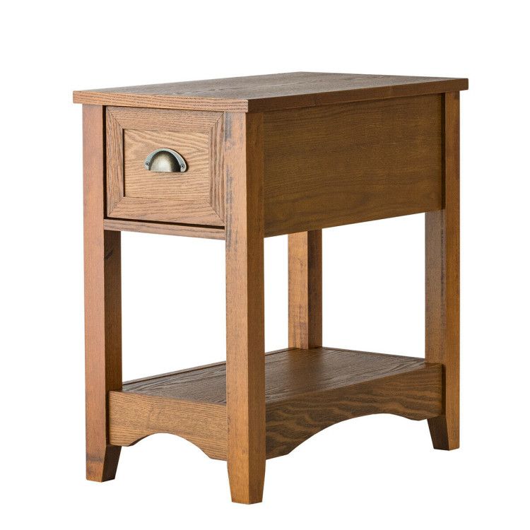 Compact Chairside Table with Drawer and Open Shelf