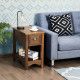 Compact Chairside Table with Drawer and Open Shelf
