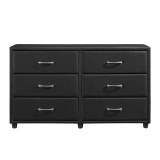 Contemporary Design Black Dresser 1pc 6x Drawers Faux Leather Upholstery Plywood