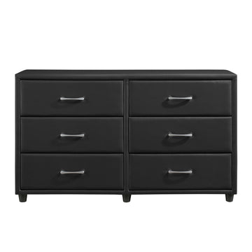 Contemporary Design Black Dresser 1pc 6x Drawers Faux Leather Upholstery Plywood