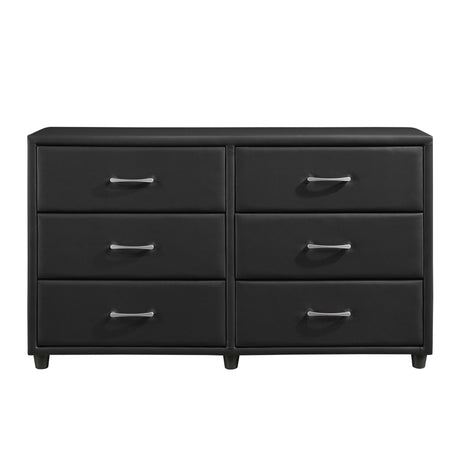 Contemporary Design Black Dresser 1pc 6x Drawers Faux Leather Upholstery Plywood