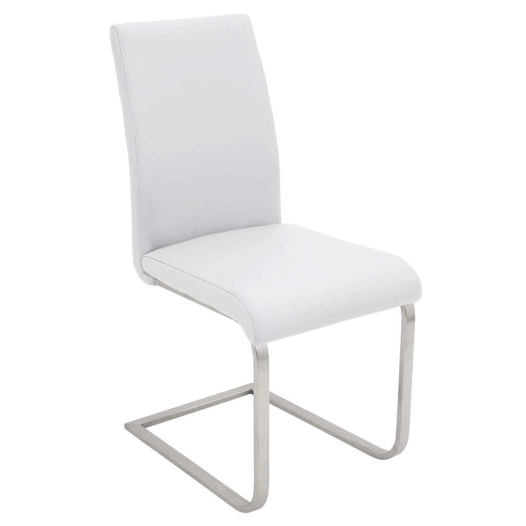 Contemporary Dining Chair Set of 2 – White Faux Leather with Metal Base