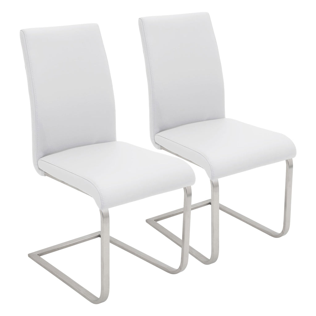 Contemporary Dining Chair Set of 2 – White Faux Leather with Metal Base
