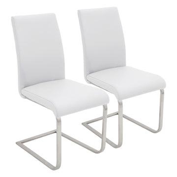 Contemporary Dining Chair Set of 2 – White Faux Leather with Metal Base