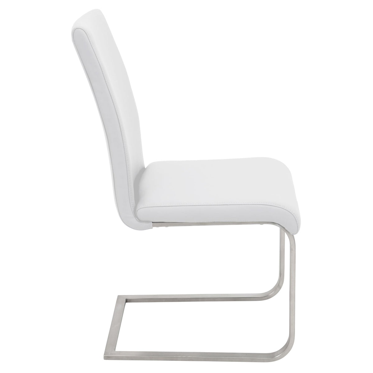 Contemporary Dining Chair Set of 2 – White Faux Leather with Metal Base
