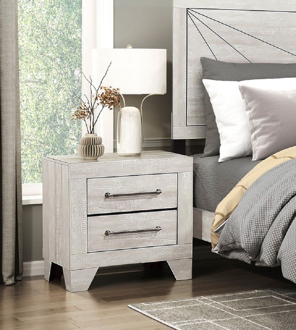 Dusty Gray Oak Nightstand with Two Drawers