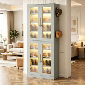 Contemporary Lighted Shoe Cabinet with Acrylic Doors
