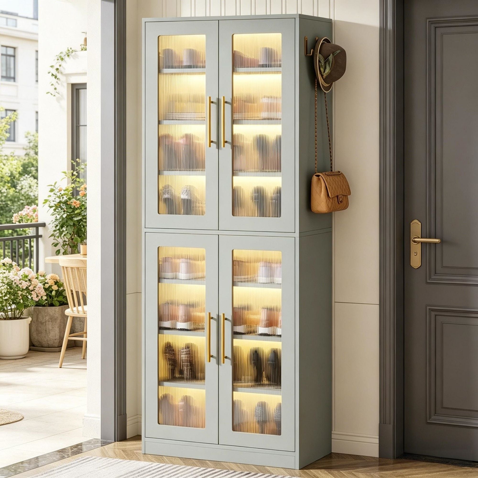 Contemporary Lighted Shoe Cabinet with Acrylic Doors