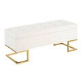 Contemporary Storage Bench in Gold Steel and White Velvet