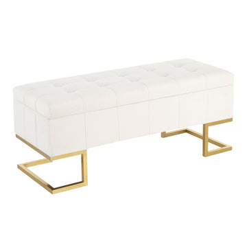 Contemporary Storage Bench in Gold Steel and White Velvet