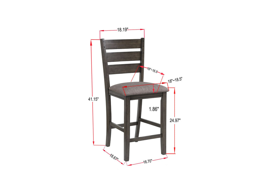 Contemporary Charcoal Counter Height Dining Chair Set of 2 with Fabric Upholstery