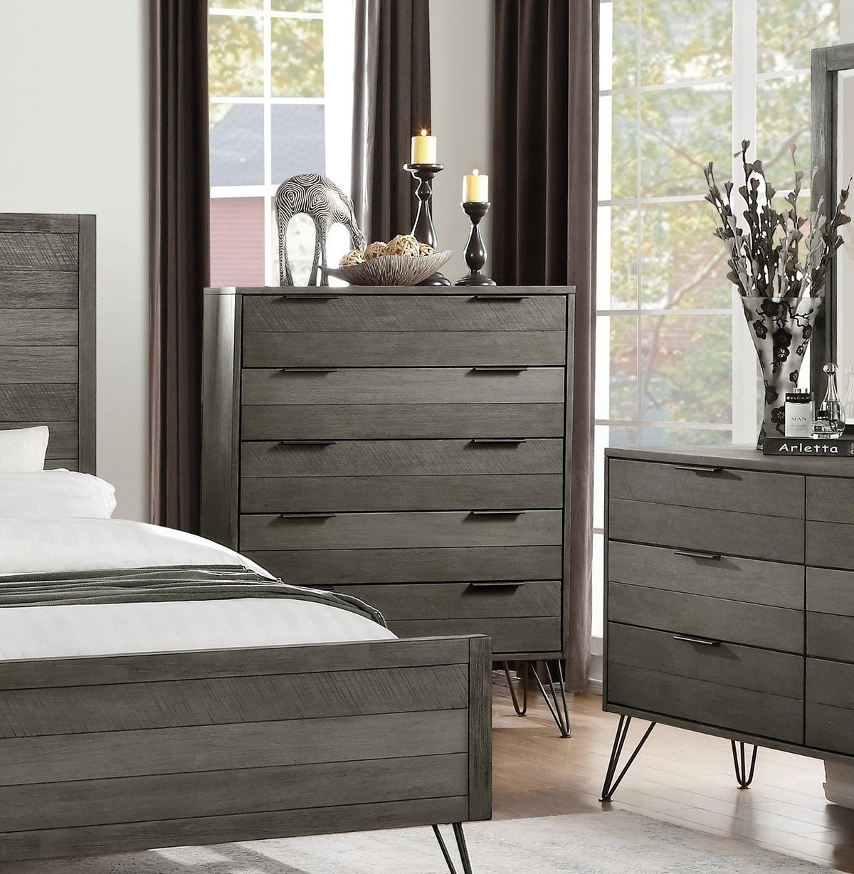 Three-Tone Gray Contemporary Five-Drawer Chest