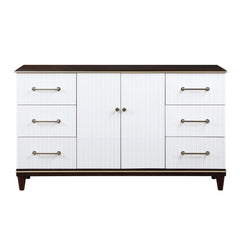 Contemporary White and Cherry Finish 1pc Dresser of 6x Drawers 2x Shelves Modern Bedroom