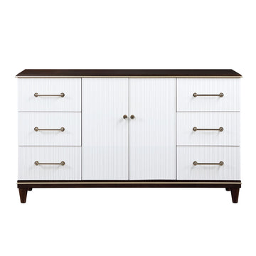 Contemporary White and Cherry Finish 1pc Dresser of 6x Drawers 2x Shelves Modern Bedroom