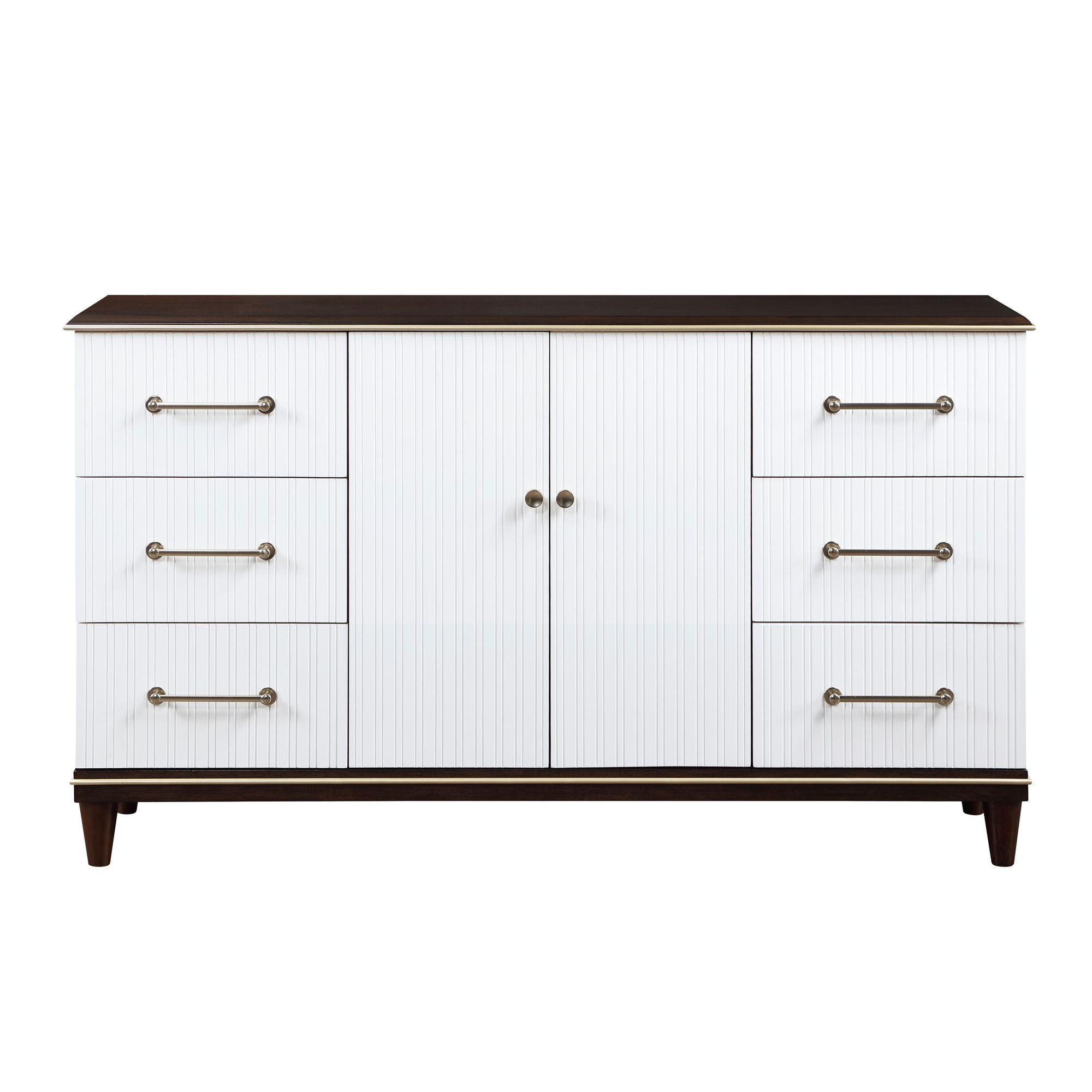 Contemporary White and Cherry Finish 1pc Dresser of 6x Drawers 2x Shelves Modern Bedroom
