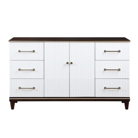 Contemporary White and Cherry Finish 1pc Dresser of 6x Drawers 2x Shelves Modern Bedroom