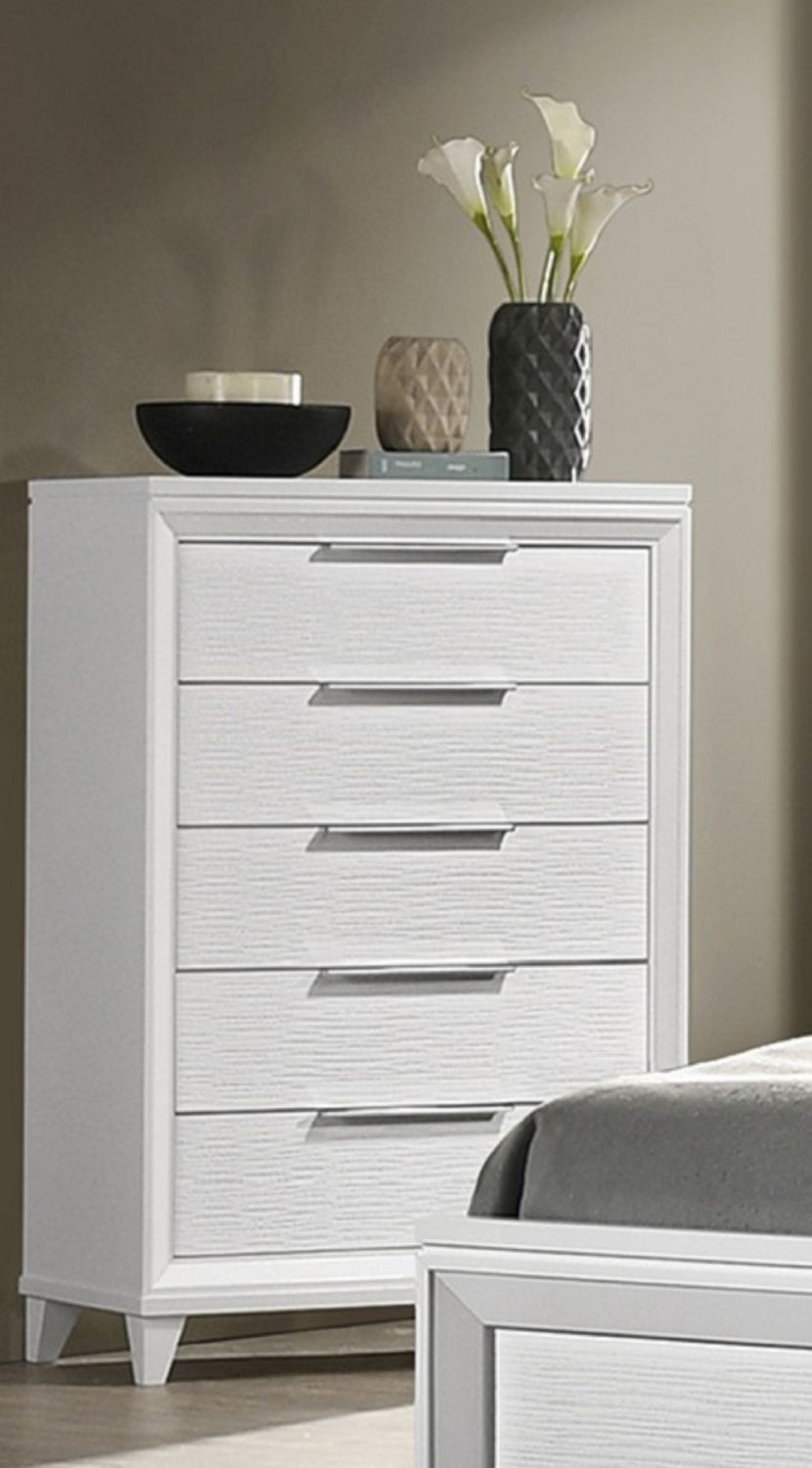 Modern White Five-Drawer Bedroom Chest