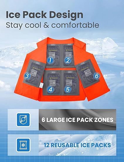 Reflective Cooling Vest with 12 Ice Packs