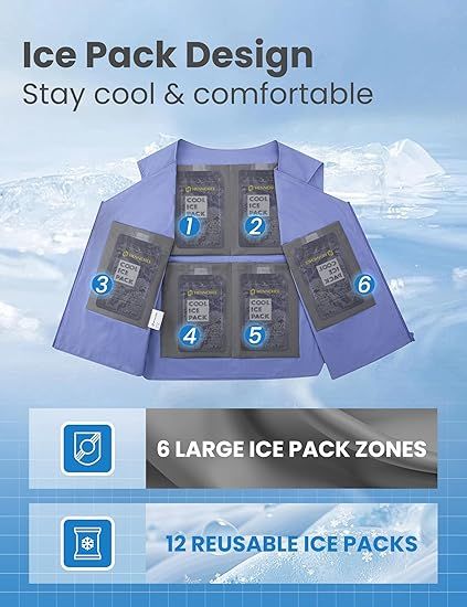 Reflective Cooling Vest with 12 Ice Packs