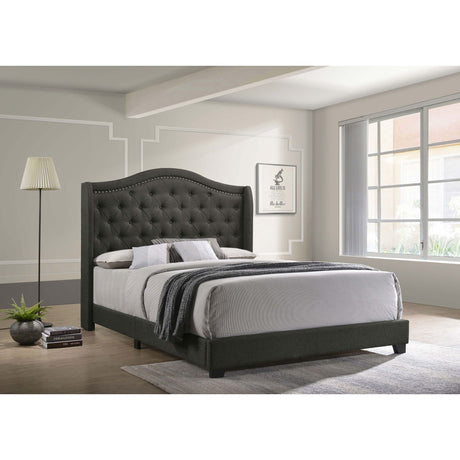 Copper Grey Upholstered Queen Wingback Bed – Modern Elegance