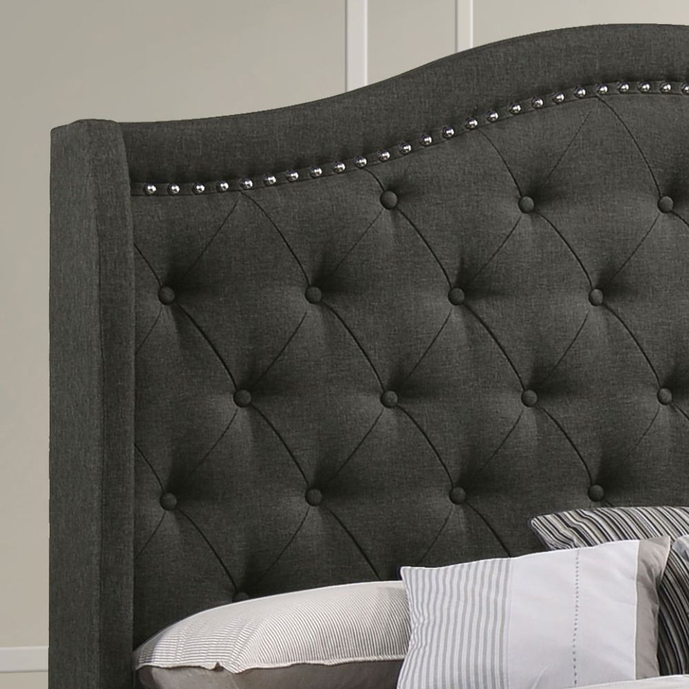 Copper Grey Upholstered Queen Wingback Bed – Modern Elegance