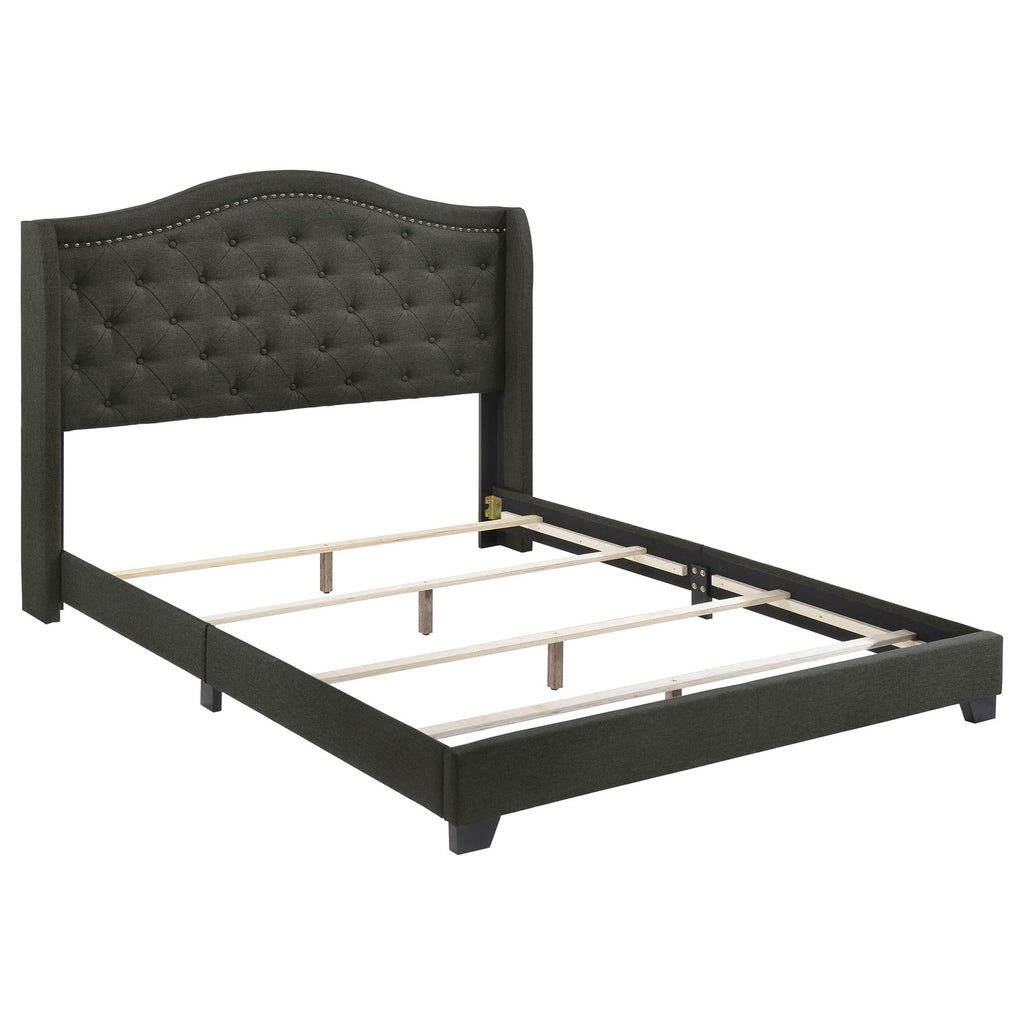 Copper Grey Upholstered Queen Wingback Bed – Modern Elegance