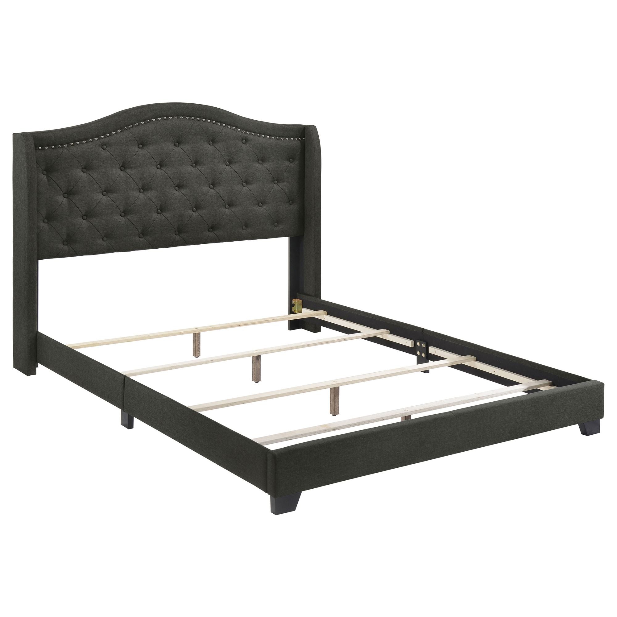 Copper Grey Upholstered Queen Wingback Bed – Modern Elegance