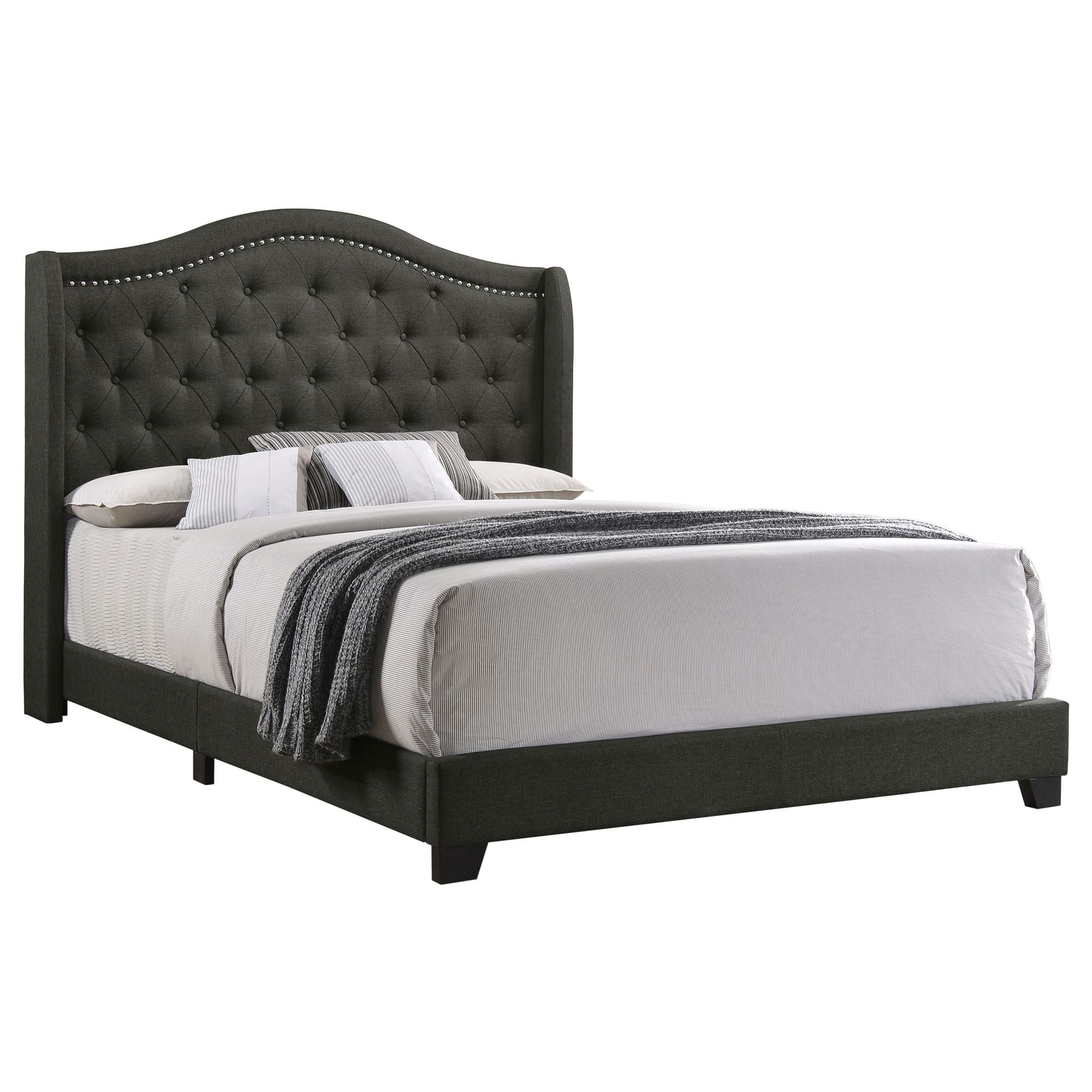 Copper Grey Upholstered Queen Wingback Bed – Modern Elegance