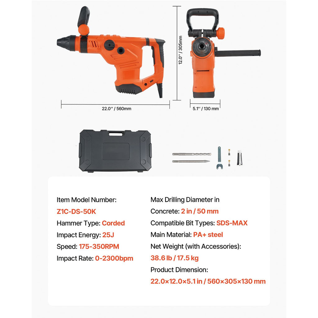 VEVOR Three-Function Corded Rotary Hammer