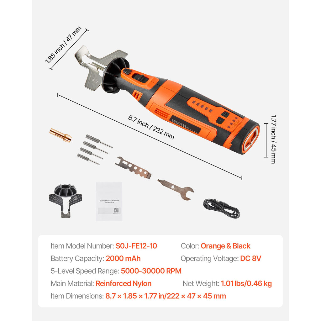 Cordless Five-Speed Chainsaw Sharpener with Angle Guide