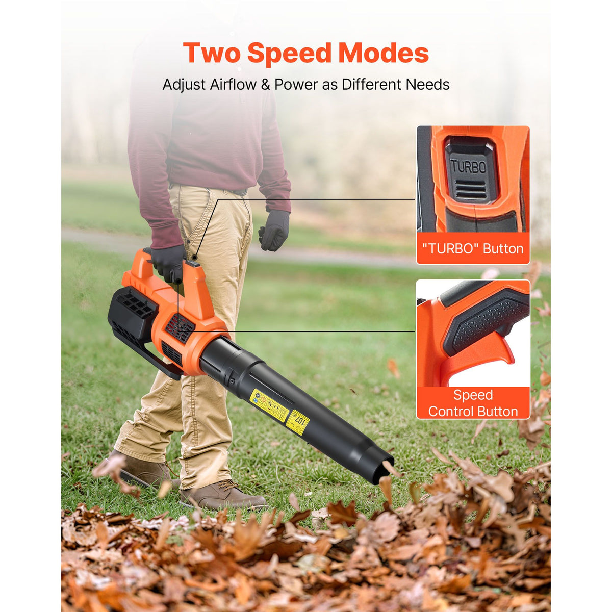 Cordless Leaf Blower with Two-Speed and Turbo Control