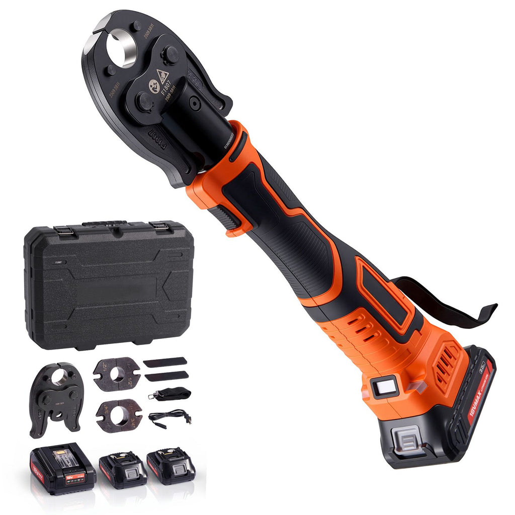 Cordless PEX Press Tool Kit with 18V Motor, Dual Batteries, and Carrying Case
