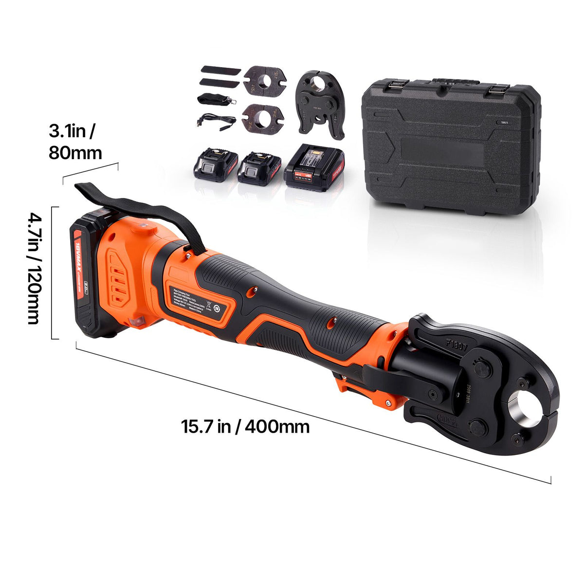 Cordless PEX Press Tool Kit with 18V Motor, Dual Batteries, and Carrying Case