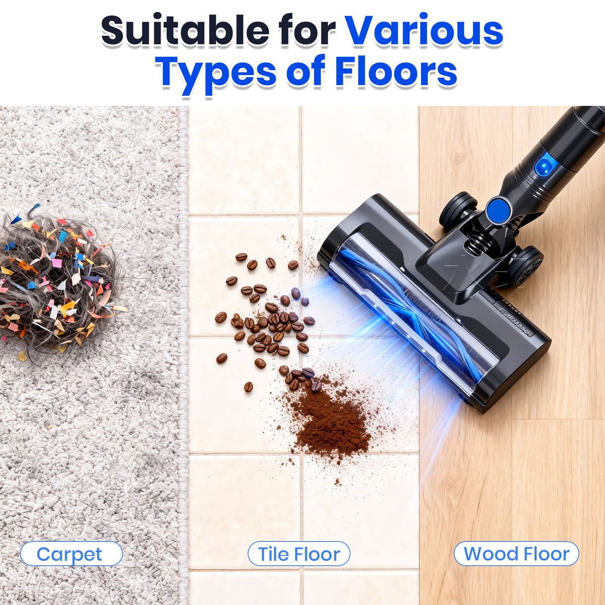 Convertible Cordless Stick Vacuum with LED Floor Head