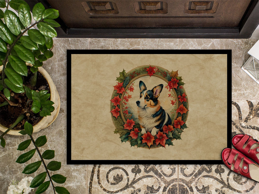 Corgi Christmas Flowers Indoor and Outdoor Doormat