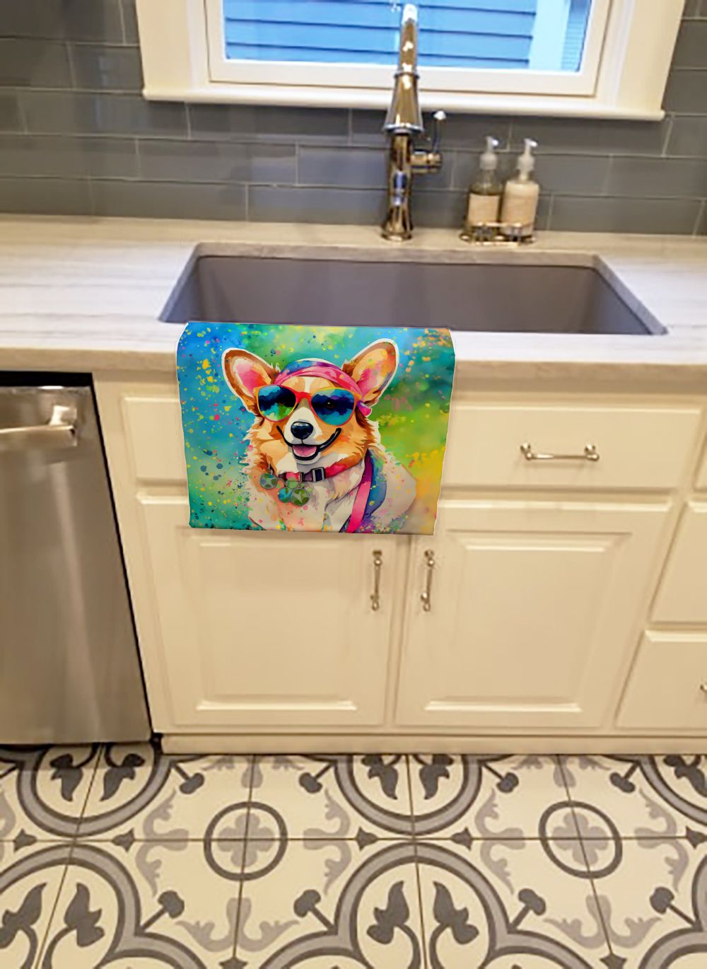Corgi Hippie Dawg Decorative Kitchen Towel
