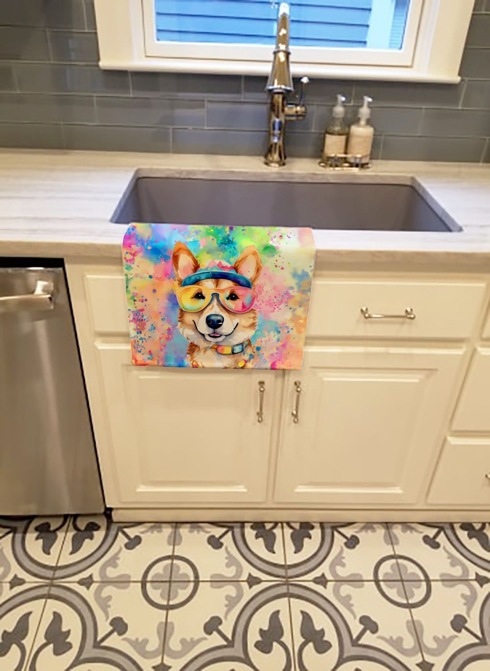 Corgi Hippie Dawg Decorative Kitchen Towel
