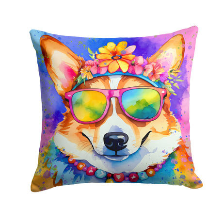 Corgi Hippie Dawg Indoor-Outdoor Throw Pillow