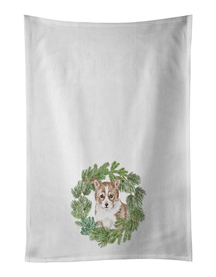 Corgi Puppy Red Christmas Wreath Kitchen Towel Set