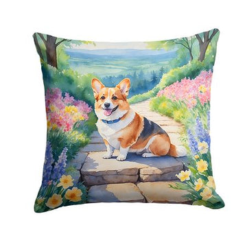 Corgi Spring Path Indoor-Outdoor Throw Pillow