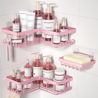 Corner Shower Caddy Set with Soap Holder and 12 Hooks