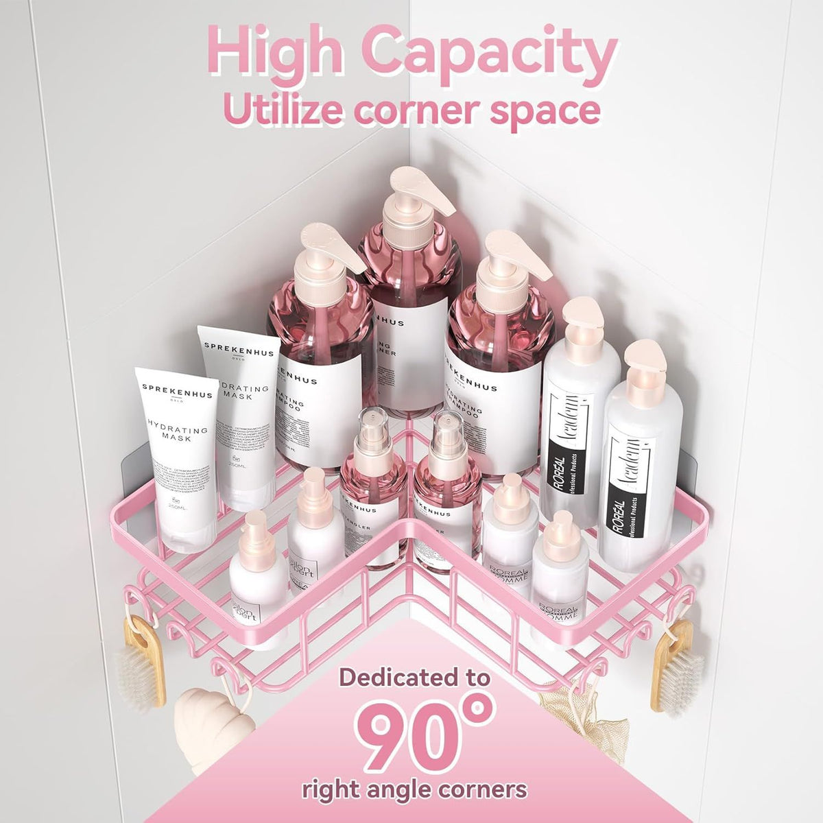 Corner Shower Caddy Set with Soap Holder and 12 Hooks