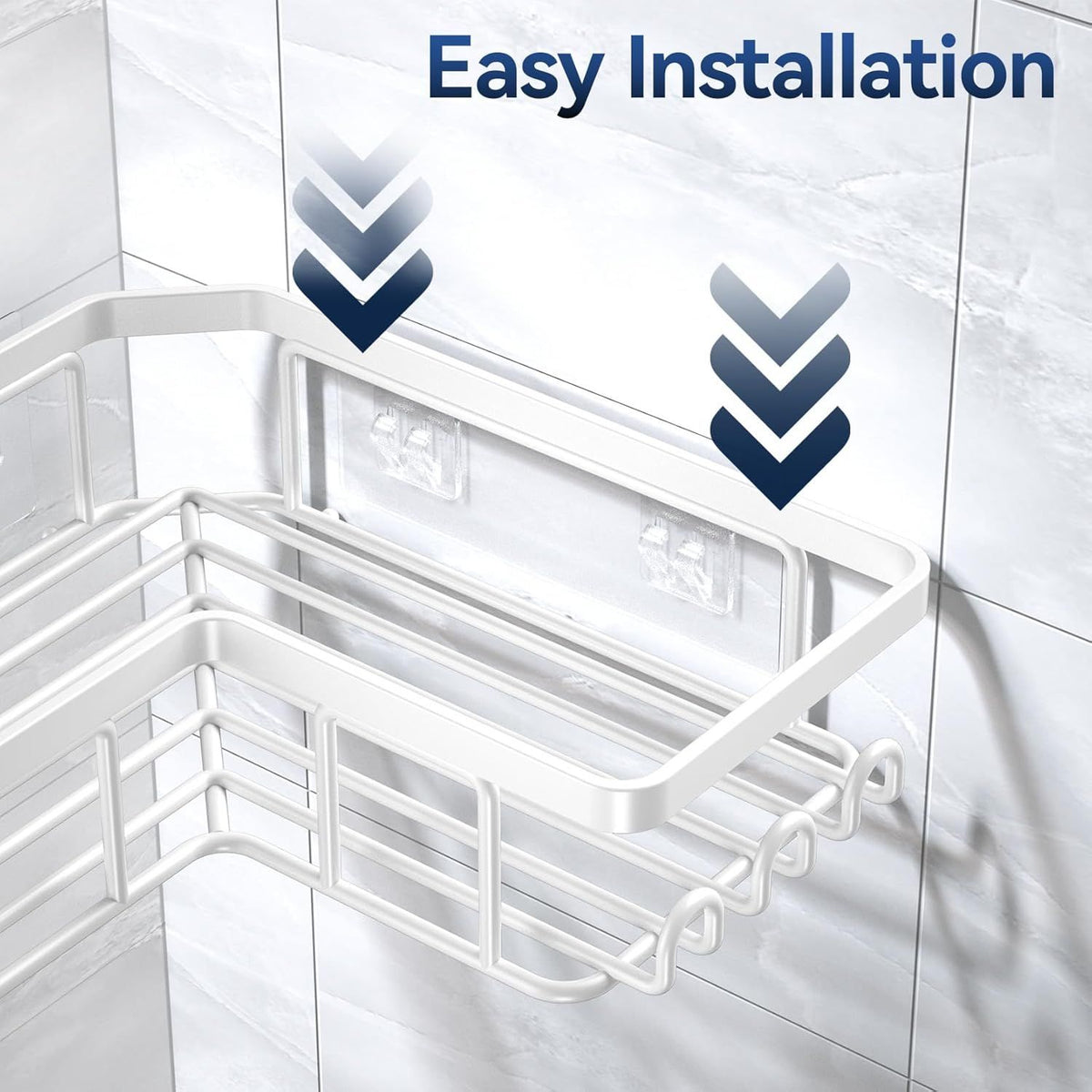 No-Drill Corner Shower Caddy with Soap Holder and Hooks, Set of 3