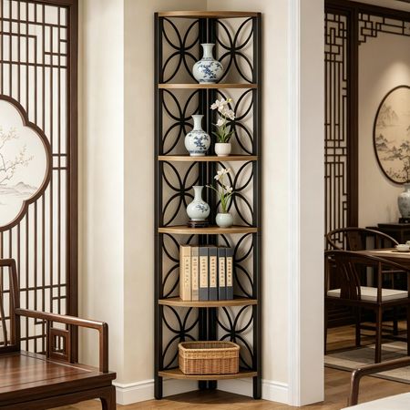 Six-Tier Corner Bookshelf for Display and Organization