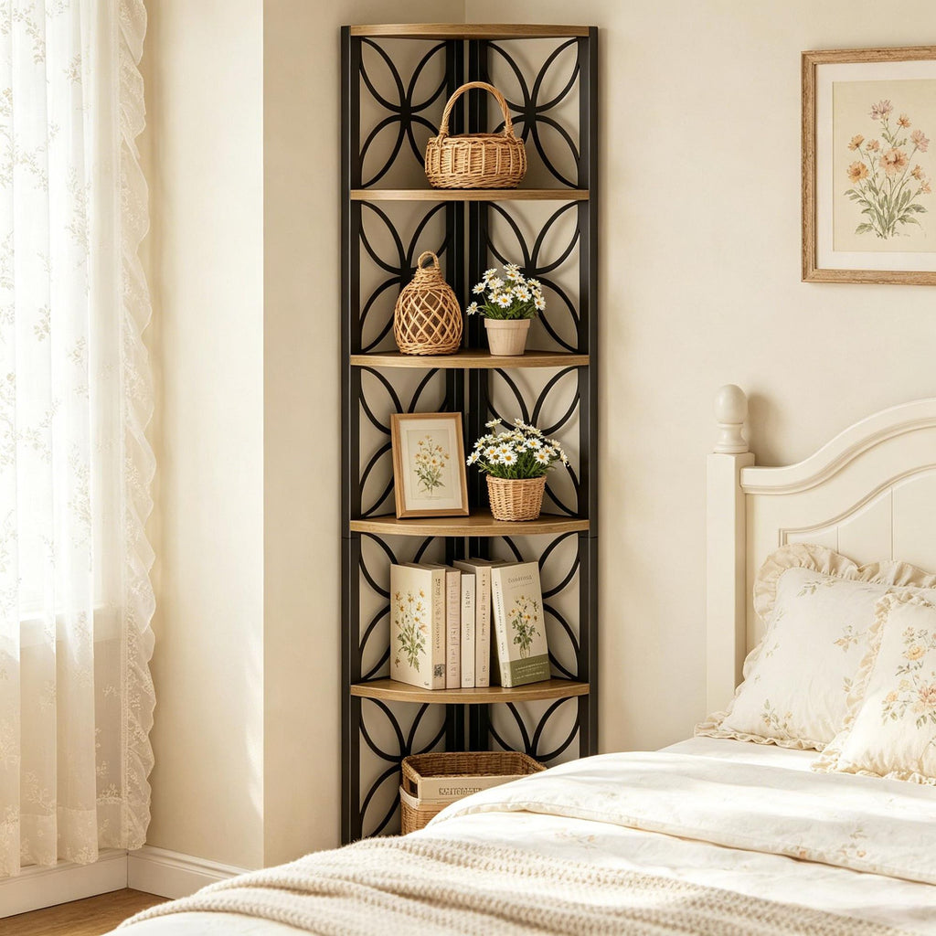 Six-Tier Corner Bookshelf for Display and Organization